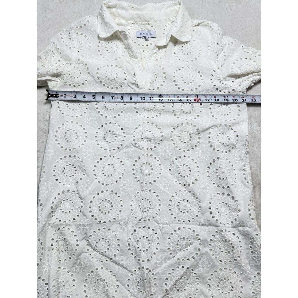 Cartolina Nantucket Joy Coverup Top Sz M White Eyelet Scalloped Hem Embroidery - Picture 5 of 12
